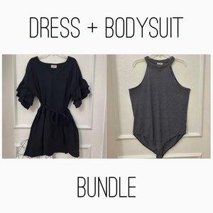 Ruffled Sleeves Belted Dress + Bodysuit bundle